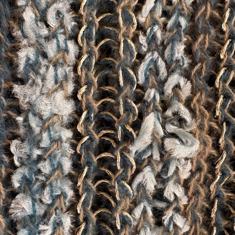 Blue Gold Stripe Chunky Knit Infinity Scarf